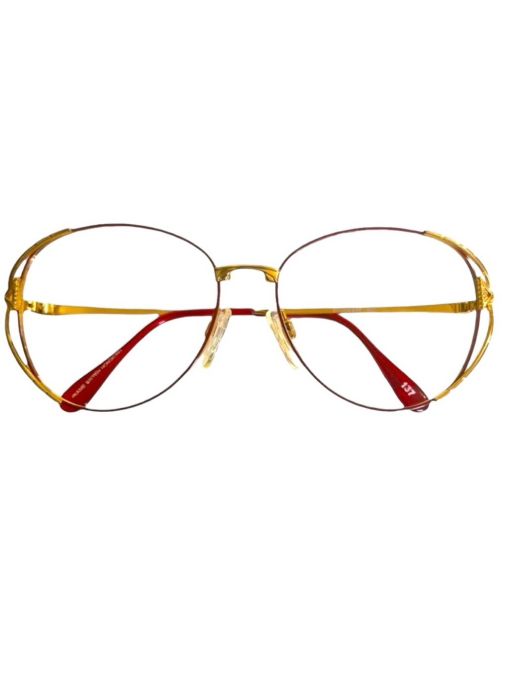 1980’s Gloria Vanderbilt Oversized Gold Eyeglasses, Red/Gold, Deadstock‎